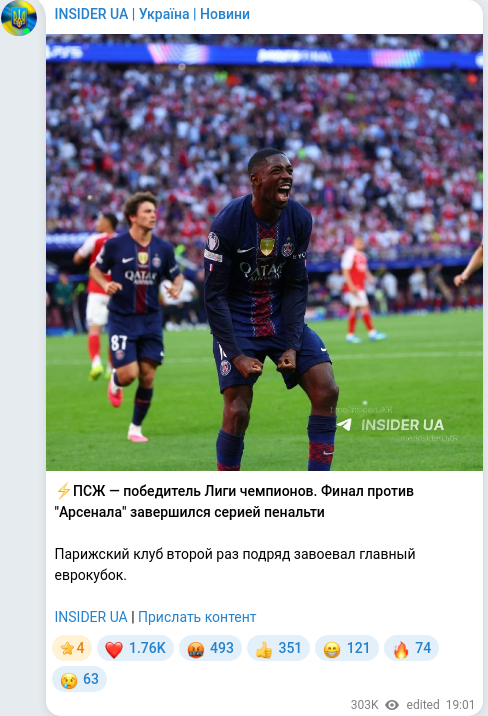 Скріншот Telegram-публікації