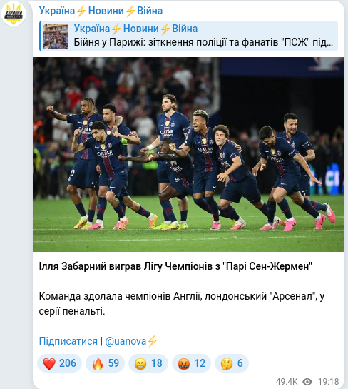 Скріншот Telegram-публікації