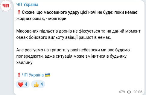 Скріншот Telegram-публікації