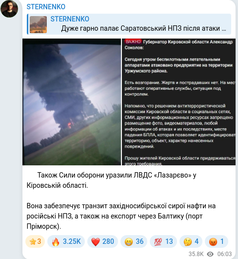 Скріншот Telegram-публікації