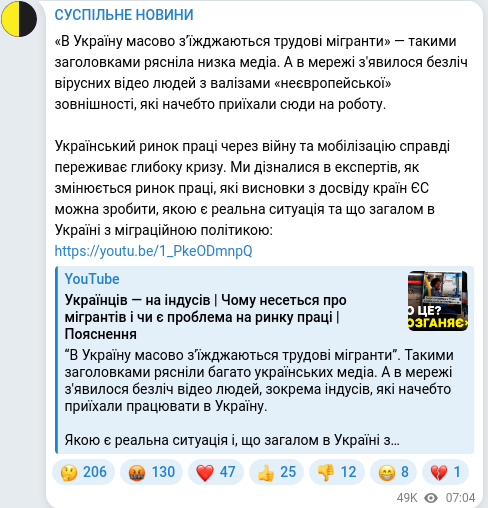 Скріншот Telegram-публікації