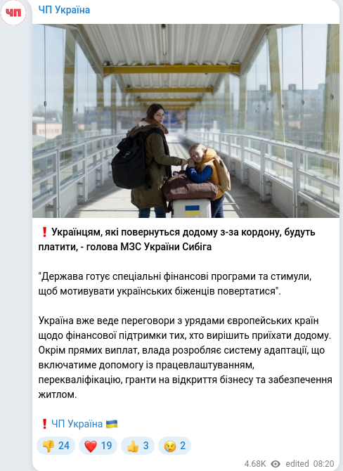 Скріншот Telegram-публікації