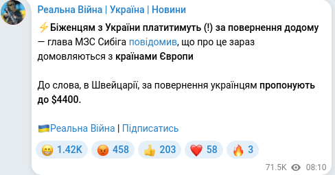Telegram publication screenshot