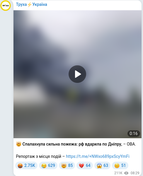Telegram publication screenshot