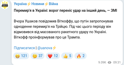 Скріншот Telegram-публікації
