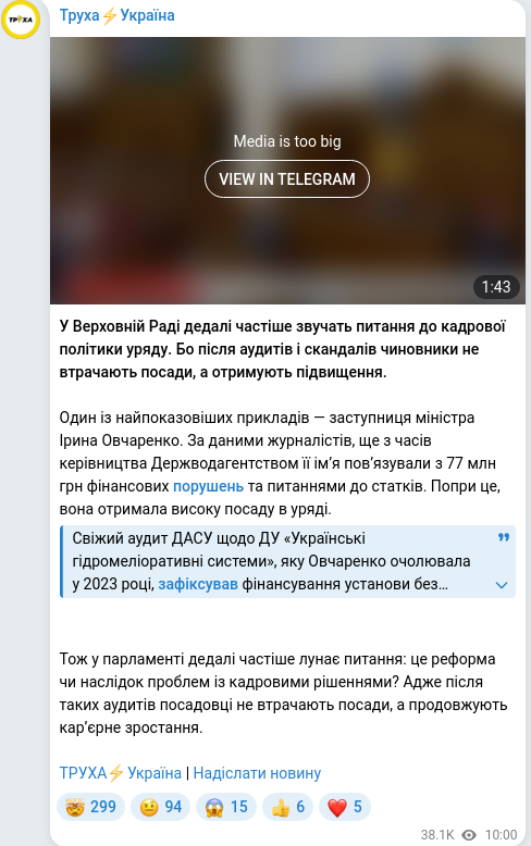 Telegram publication screenshot