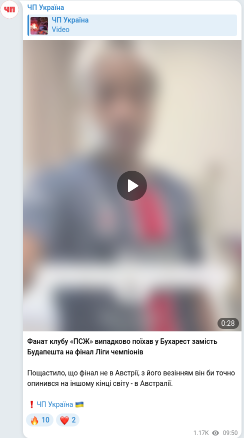 Скріншот Telegram-публікації