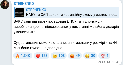 Скріншот Telegram-публікації
