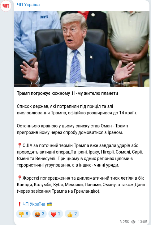 Скріншот Telegram-публікації