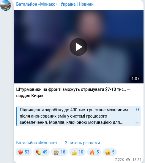 Telegram publication screenshot