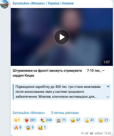 Telegram publication screenshot