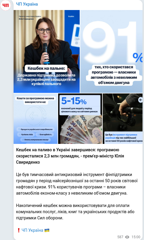Скріншот Telegram-публікації
