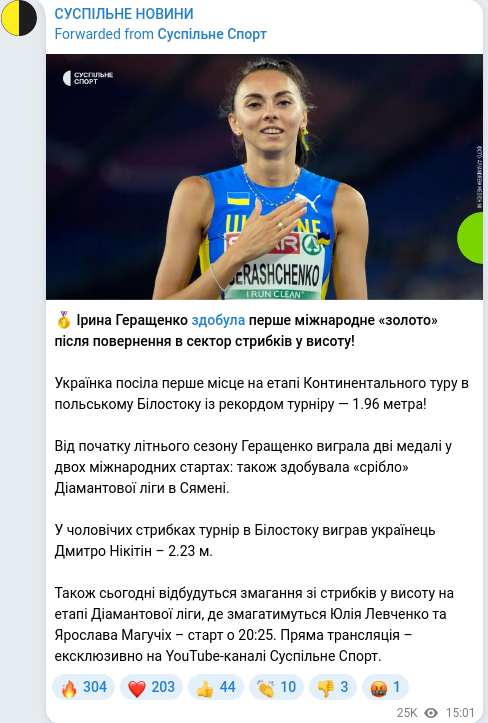 Скріншот Telegram-публікації