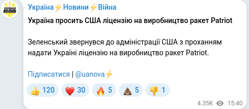 Скріншот Telegram-публікації