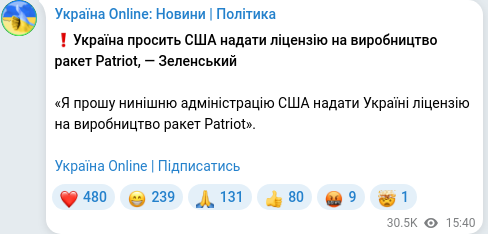 Telegram publication screenshot
