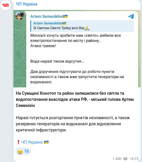 Скріншот Telegram-публікації