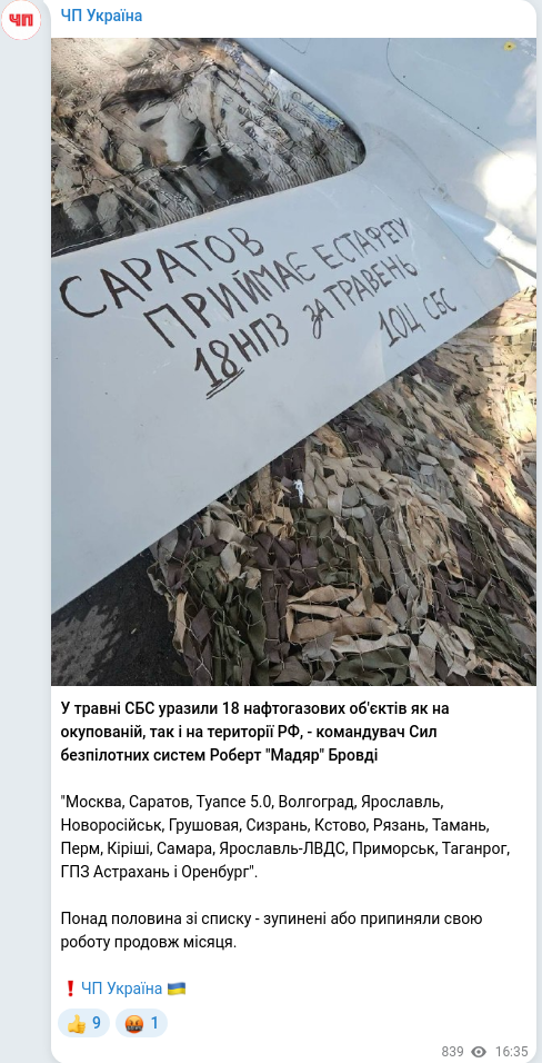 Скріншот Telegram-публікації