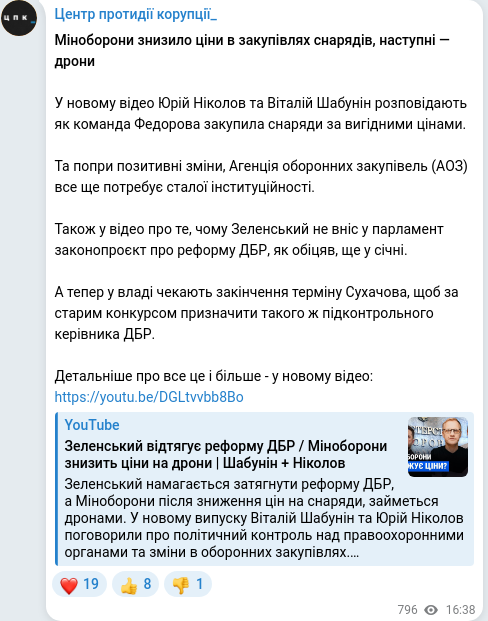 Скріншот Telegram-публікації