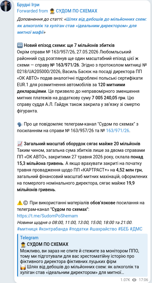 Telegram publication screenshot