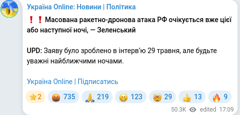 Telegram publication screenshot