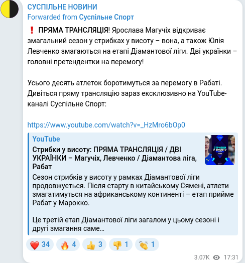 Скріншот Telegram-публікації