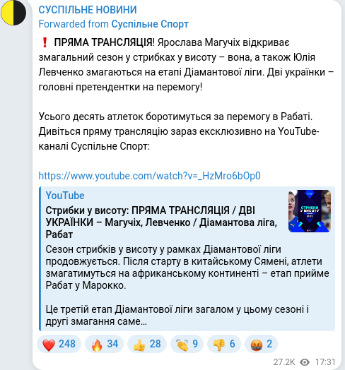 Скріншот Telegram-публікації