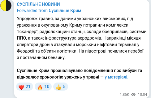 Telegram publication screenshot
