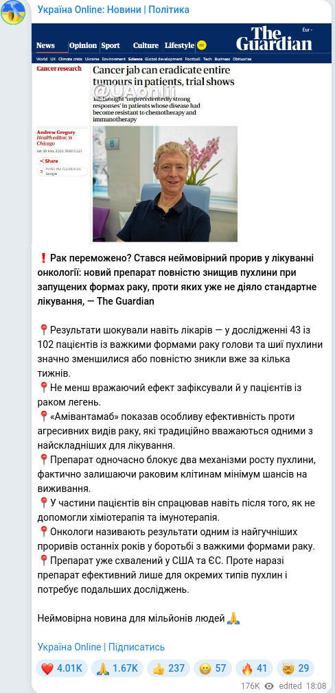 Скріншот Telegram-публікації