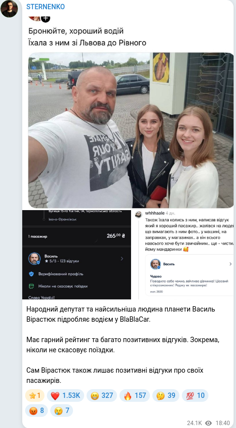 Скріншот Telegram-публікації