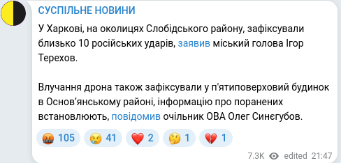 Скріншот Telegram-публікації
