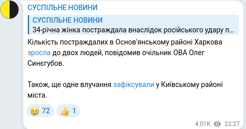 Скріншот Telegram-публікації