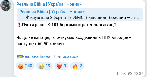 Скріншот Telegram-публікації
