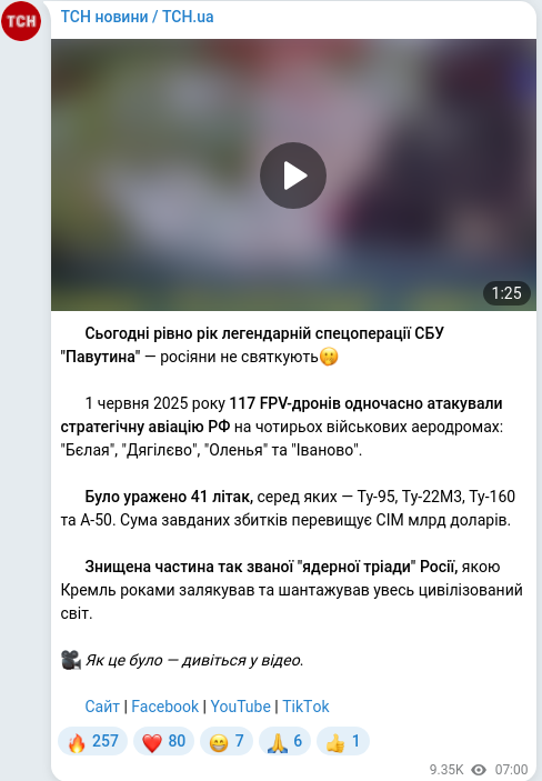 Скріншот Telegram-публікації