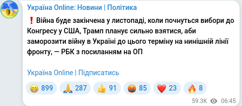 Скріншот Telegram-публікації