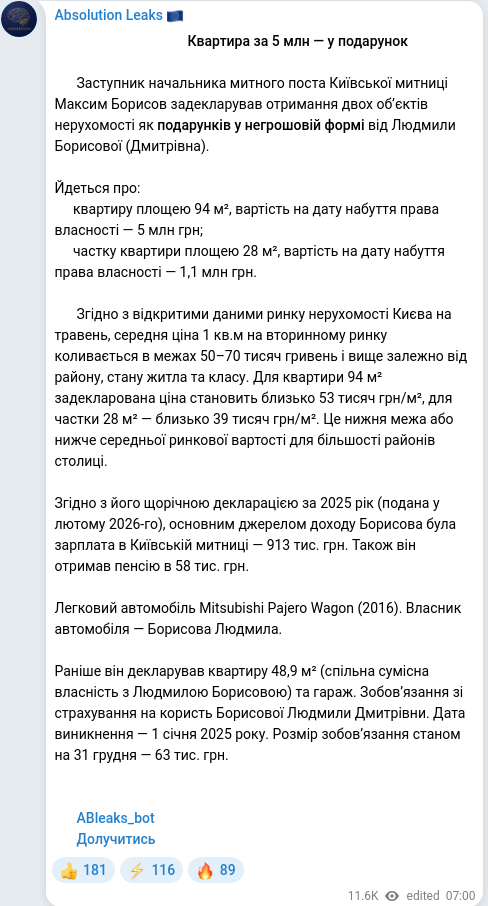 Скріншот Telegram-публікації