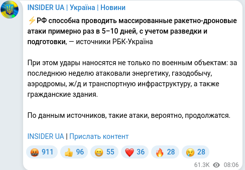 Скріншот Telegram-публікації