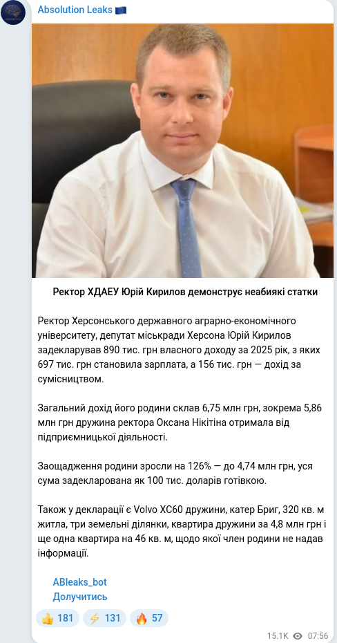 Скріншот Telegram-публікації