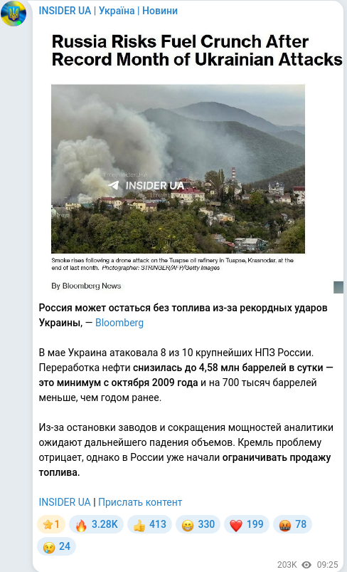 Скріншот Telegram-публікації