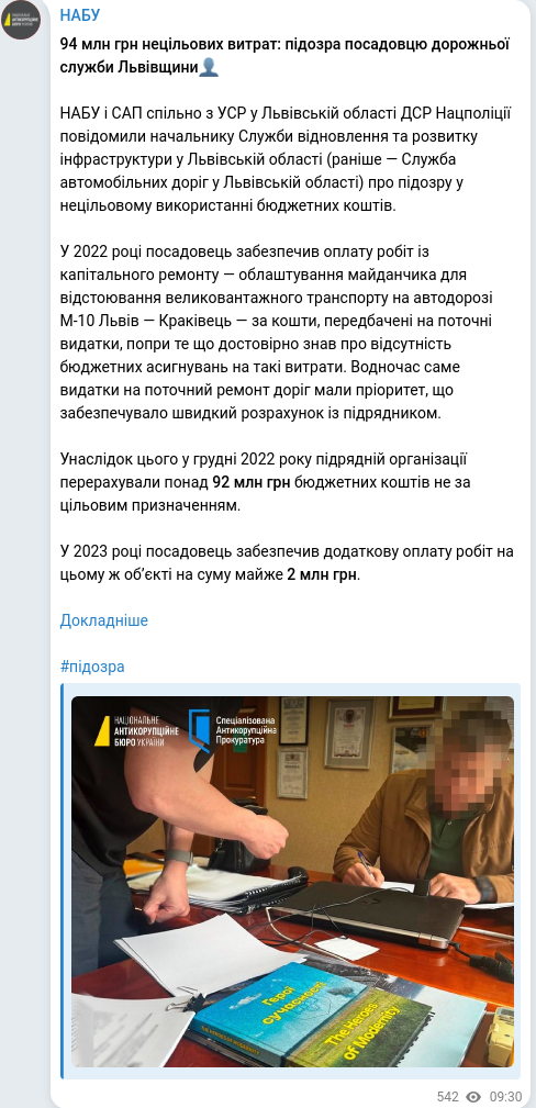 Скріншот Telegram-публікації