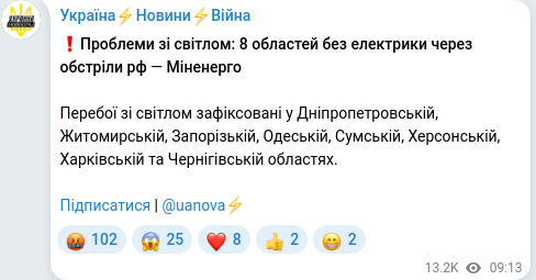 Скріншот Telegram-публікації