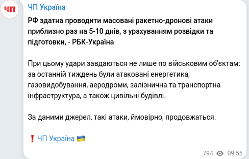 Скріншот Telegram-публікації