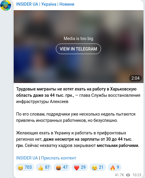 Скріншот Telegram-публікації