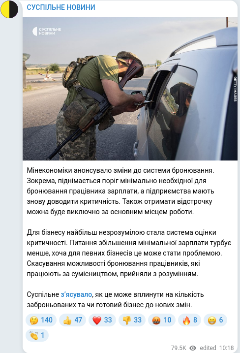 Скріншот Telegram-публікації