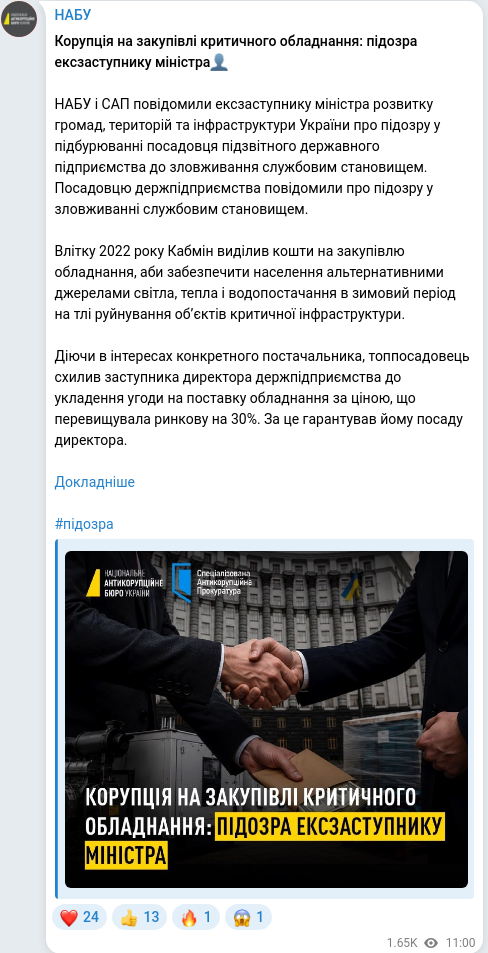 Скріншот Telegram-публікації