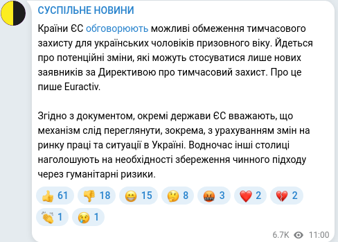 Скріншот Telegram-публікації