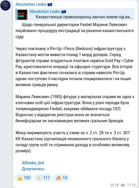 Скріншот Telegram-публікації