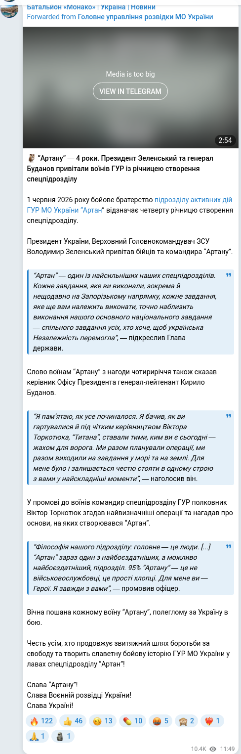 Telegram publication screenshot