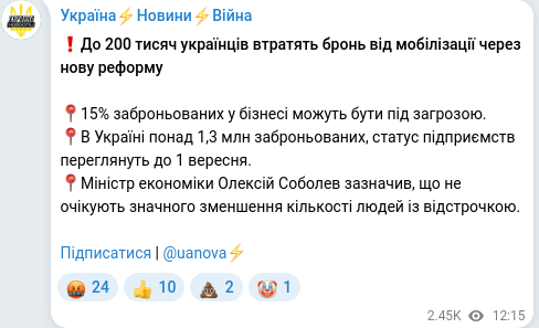 Скріншот Telegram-публікації