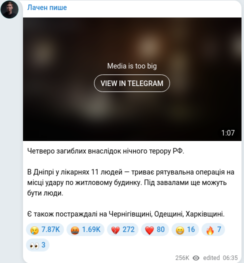 Скріншот Telegram-публікації