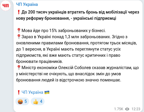 Скріншот Telegram-публікації
